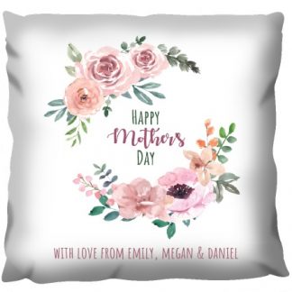 Happy Mothers Day Flowers Canvas Single Sided White Cushion 18 x 18 inch