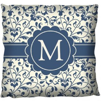 Blue Floral Pattern Canvas Single Sided White Cushion 18 x 18 inch